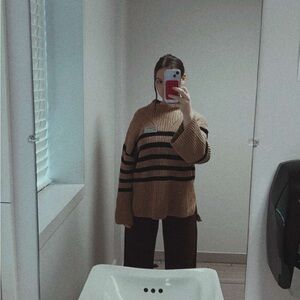 Striped Brown mock neck Sweater